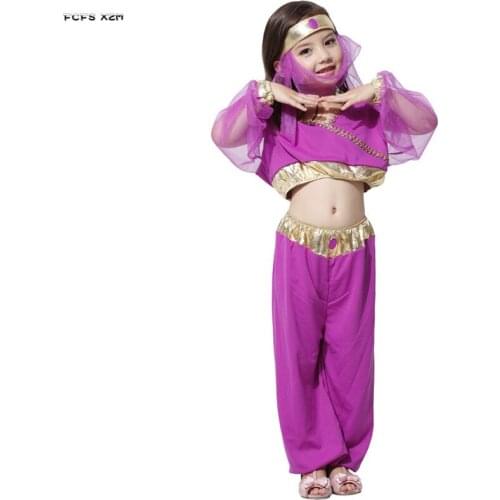 Purple Girls Arab Princess Cosplay Kids Children Halloween Belly Dancing Costume Carnival Purim Stage Show Role play party dress