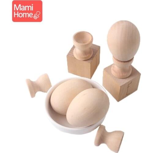 Mamihome 8pcs 63mm Wooden Eggs Unfinished Unpainted Naturl Handmade Wood Toys DIY Crafts Montessori Toys Pullet Egg Baby Teether