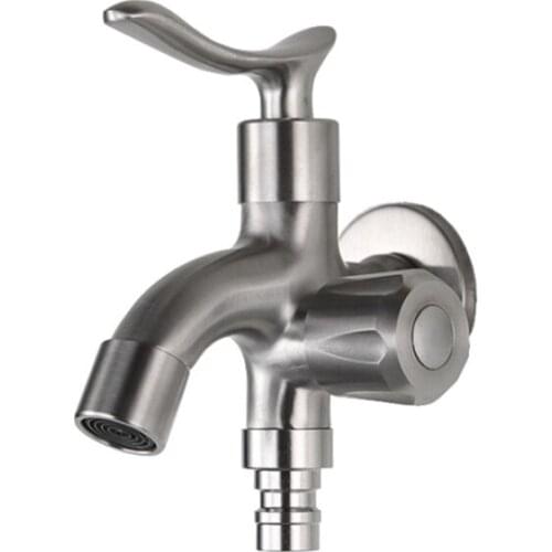 304 Stainless Steel Brushed Washing Machine Tap Wall Mount Small Tap Decorative Double Garden Faucet Double Using Bibcocks