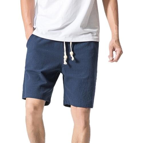 Cargo Shorts For Fashion Man Solid Elastic Waist Mid Waist Loose Pockets Bandage Short Pants Шорты Мужские Хлопок
