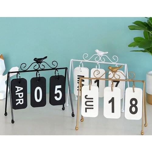 New 1Pc Fashion Simple Iron Simulated Bird Page Turning Calendar Home Office Desktop Decor Gift