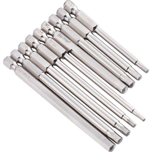 New 10Pcs L75mm Hexagonal screwdriver H2 H2.5 H3 H4 H5 H6 H8 Magnetic S2 Steel 1/4" Hex Shank security bit
