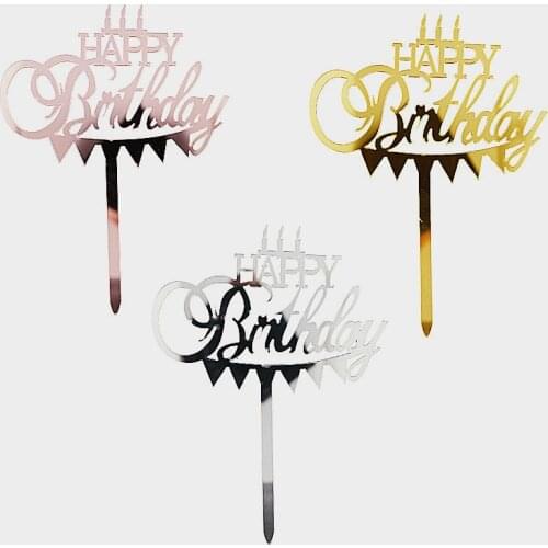 New Happy Birthday Cake Topper Golden Acrylic Candle Pattern Cake Toppers For Kids Birthday Party Dessert Decoration Baby Shower