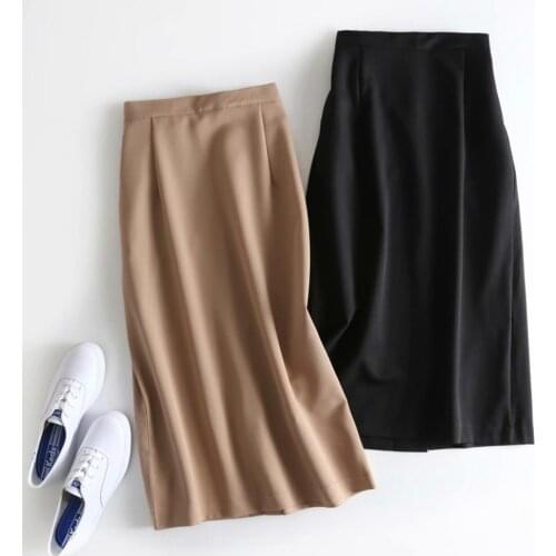 Obrix Spring Summer Formal Long Loose Office Lady High Elastic Waist Mid Calf Length Casual Style Skirt For Women