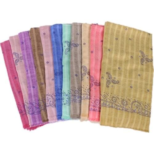 Plain Cotton Hijab Scarf Women Muslim Scarves Diamond Glitter Shawls Wraps Floral Soft Scarves Islamic Turban Foulard 180*80CM