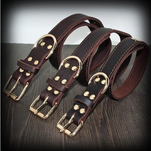 Genuine Leather Dog Collar Personalized Custom Pet Nameplate Tag Collars For Medium Large Dogs Pitbull German Shepherd Engraved