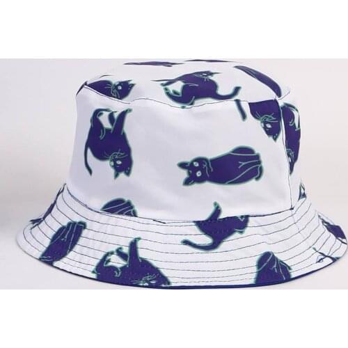 LDSLYJR Cotton Cat print Bucket Hat Fisherman Hat outdoor travel hat Sun Cap Hats for Men and Women 358