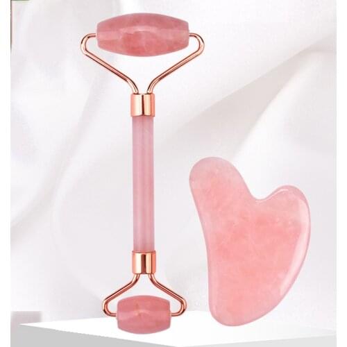 Roller Guasha Board Set Jade Stone Rose Quartz Facial Massage Slimming Beauty Neck Thin Lift for Face Skin Relaxation Massagem