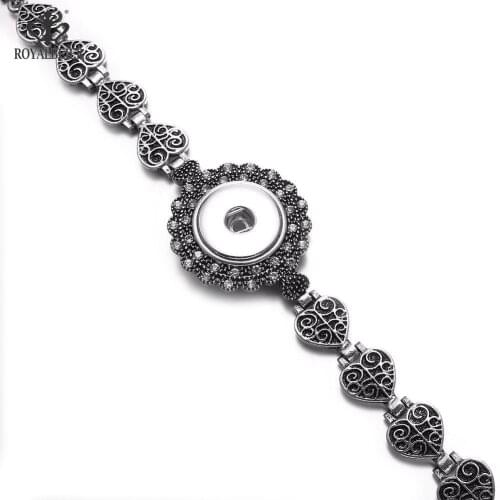 RoyalBeier Vintage Love Heart Snap Buttons Cuff Bracelets & Bangles 5pcs/Lot Fit 18mm Snaps For DIY Charm Women Jewelry Pulseras