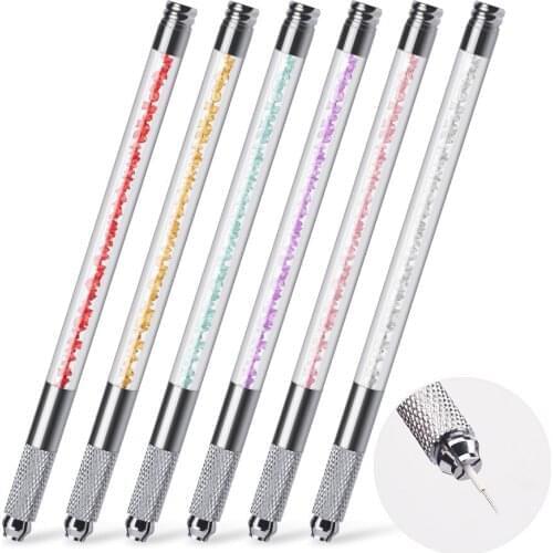 New 50pcs Crystal Acrylic Tattoo Manual Pen Permanent Makeup for Eyebrow Lip Microblading Pen for Flex Round Needles