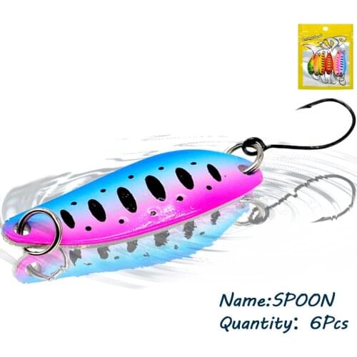 GOBYGO 6Pcs 3.5G/4.5G/5G Fishing Lure Spoon Sequins Single Hook Artificial Metal Spinner Swimbait Pike Bass Hard Fishing Bait