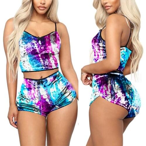 Sexy Velvet Sleepwear 2-Piece Set Thin Strap Short Pajama Suit Women Casual Sleepwear Women Party Pajama Set