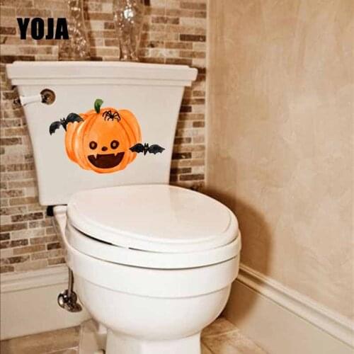 YOJA 22.9X15CM Funny Pattern Living Room Home Decor Wall Sticker Toilet Decal Halloween Pumpkin Spider T5-1256