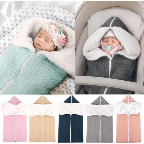 Sleeping Bag for Boys New Baby Knitted Sleeping Bag Plus Velvet Newborn Outdoor Stroller Cover Blanket Envelope Thicken Zipper
