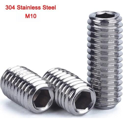 304 Stainless Steel Metric Thread Hexagon Socket Set Screws Screws Cup Point Grub Screws Headless M10 Length 6-20mm
