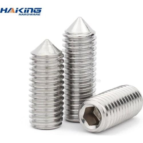 1/50pcs M5 M6 M8 M10 M12 M16 DIN914 304 stainless steel Hex Hexagon Socket Cone Point Grub Set Screw Allen Head Tapered End Bolt