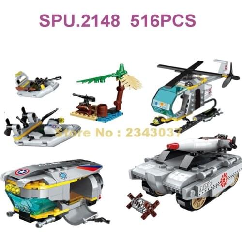 1715-1718 516pcs 4in1 Military War Coastal Submarine Special Forces 12 Dolls Building Blocks Toy