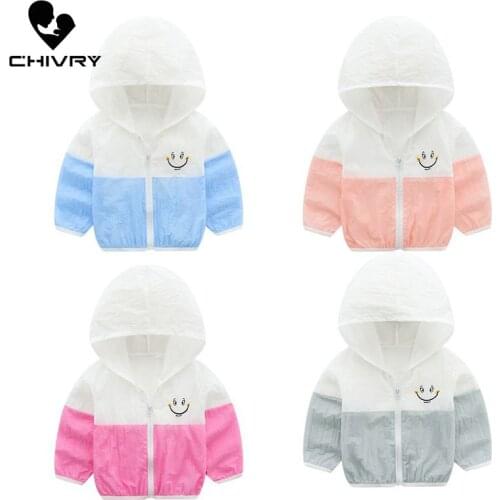 2020 Childrens Hooded Sun Protection Clothing Summer Autumn Baby Boys Girls Thin Coat Patchwork Kids Beach Sun Jacket Outwear