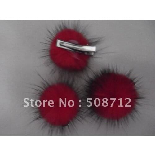 Free shipping!!!! red with black 30mm mink ball jewelry hair alligator clip