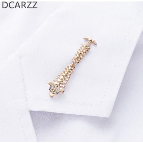 Spine Medical Pin Human Bones Brooch Metal Lapel with Crystals Collar Pins Christmas Gift for Doctor/Nurse Jewelry Wholesale