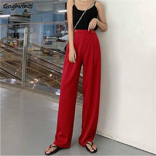 Casual Pants Women Mopping Drape Korean Style Elegant Thin All-match Solid High-waist Fashion Red Womens Summer New Stylish Chic