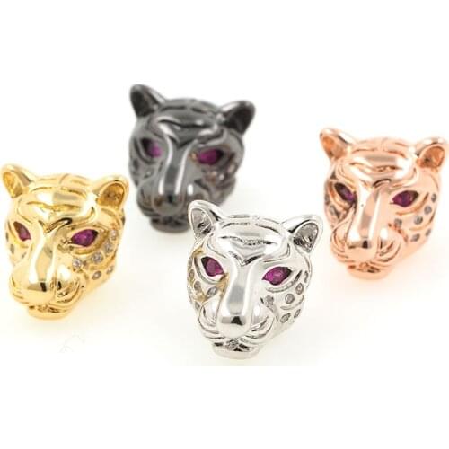 CZ Leopard Spacer Beads Copper Zircon Cheetah Head Charms for DIY Bracelets Necklaces Jewerly Making 15x11MM