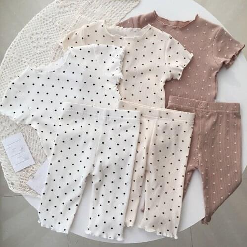 Baby Pajamas Summer Thin Suit Polka Dot GirlS Two-Piece Sets Home Service Child Baby Kids Air-Conditioning Suit