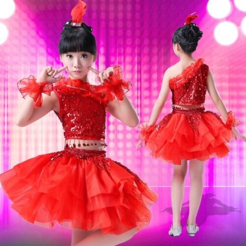 Childrens Ballet New Jazz Dance Costume Girls Sequins Princess Tutu Child Modern Dance Yarn Performance Costume