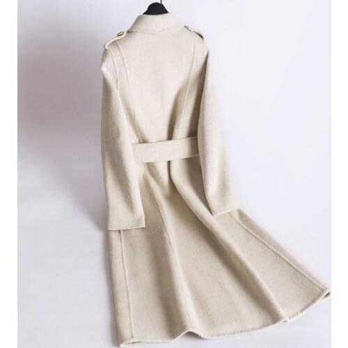 Elegant Autumn Wool Coat Women Winter Woman Coats Korean Fashion Ladies Cashmere Long Jacket Belt Slim Outwear 020LW