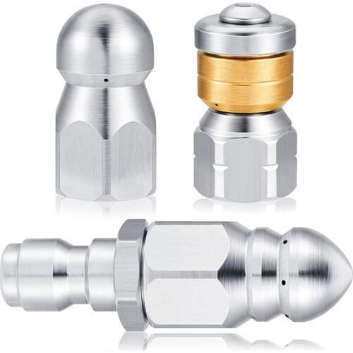 3 Pieces Sewer Jetter Nozzle Rotating Button Nose Sewer Jetting Nozzle Stainless Steel Fixed Sewer Nozzle