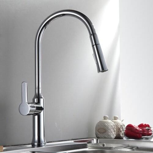 Brass White Chrome Silver Kitchen Sink Faucet Pull Out Dual Sprayer Single Lever Deck Mount Mixer Taps LK-9901Kitchen Faucets