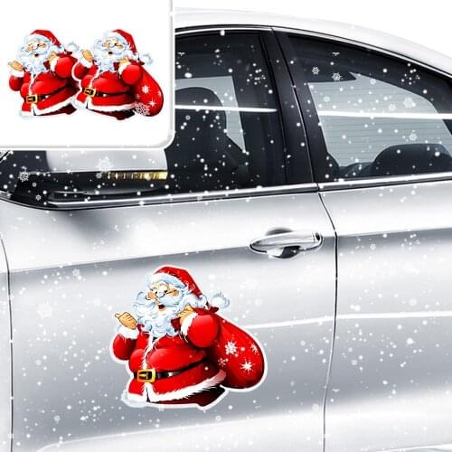 Christmas Car Stickers, 2 pcs Magnetic Car Christmas Decorations Reflective Refrigerator Magnets Waterproof Santa Claus Stickers