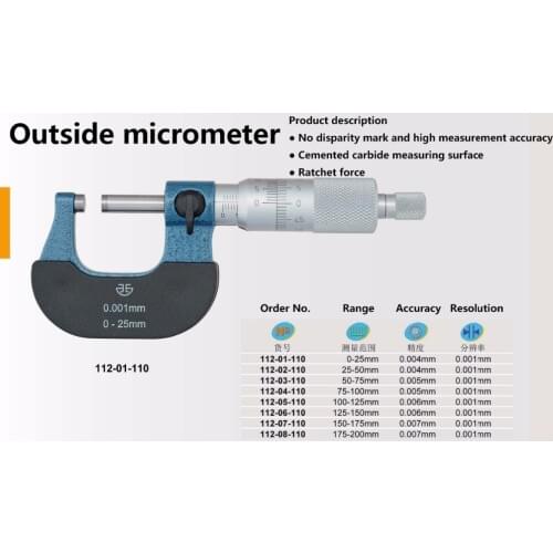 0.001mm parallax free outside micrometer 0-25mm 25-50mm 112-01-110 micron micrometer