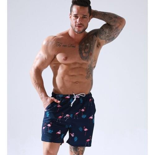 Mens Swimwear Swim Shorts Red-crowned Crane Trunks Japanese-style Beach Board Shorts with Pocket Running Shorts With Mesh Lining