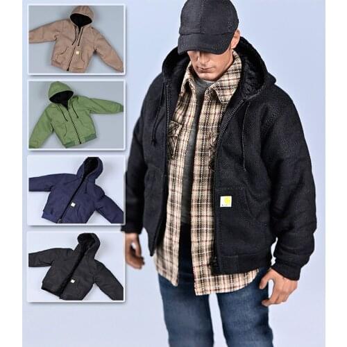 1/6 Male Soldier Classic Retro Casual Trend Hooded Canvas Workwear Jacket 12 Inch Model Clothing Accessories