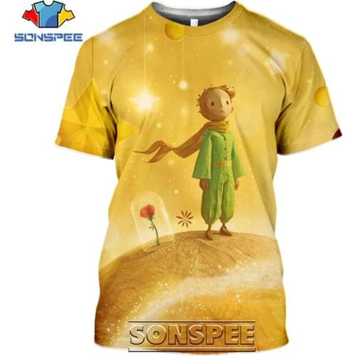 SONSPEE T-shirts The Little Prince 3D Print Men Women Funny Casual Hip Hop Streetwear Cartoon Movie Rose Tees Tops Shirt