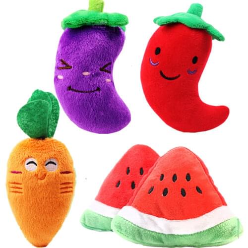 1PCS Stuffed Toy Squeak Squeaky Plush Sound Fruits Vegetables Watermelon Feeding Carrot Chili Eggplant Pet Products Dog Supplies