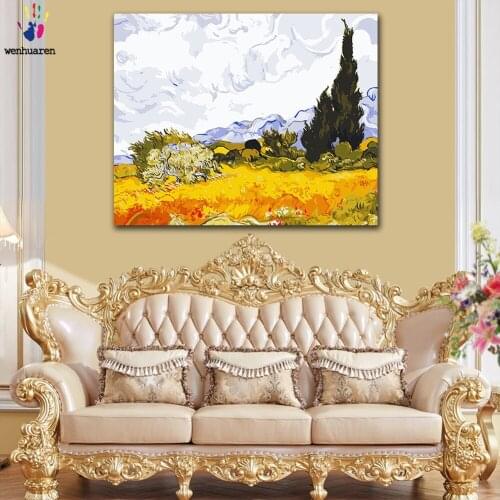 DIY colorings pictures by numbers with colors Cypress tree in the wheat field picture drawing painting by numbers framed Home