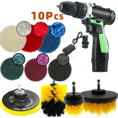 10PCS Set Drill Brush Power Scrub Pad Clean For Auto Bathroom Furniture Car Tire Tub Cleaning Kit Polishing Disc Polisher