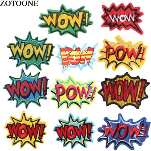 ZOTOONE Letter Patches For Kids Clothing Sew On Embroidered Wow Pow Patch Sewing Applique Stickers Clothes Supplies Wholesale E