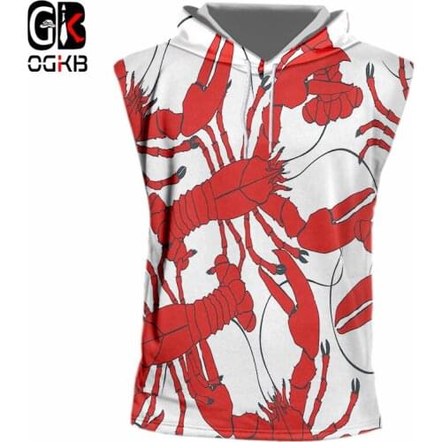 OGKB New Creative Red Lobster Printed 3D Hooded Tank Top For Women/men Harajuku Style Sleeveless Hoodie Tracksuits Plus Size 7xl