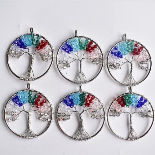 Wholesale 12pcs/lot fashion 7 chakra crystal Tree of life handmade wire wrapped Pendants 50mm for jewelry accessories marking