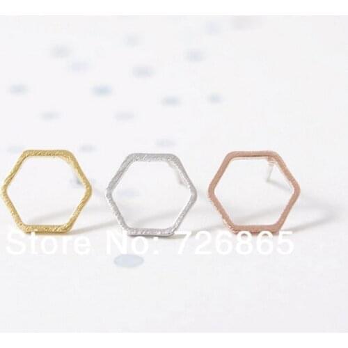 Simple Designed Fashion Gold Silver Pink Gold Color Hexagon Stud Earrings Women Jewelry