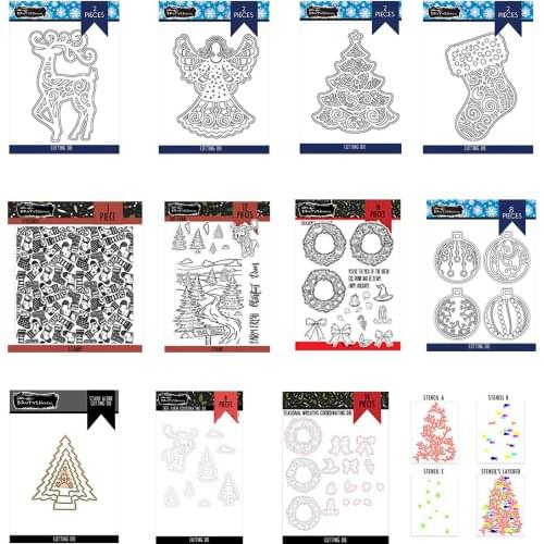 Christmas Tree Angel Reindeer Socks Wreaths Farm Metal Cutting Dies Stamps Stencil 2021 Scrapbook Diary Decoration Template DIY
