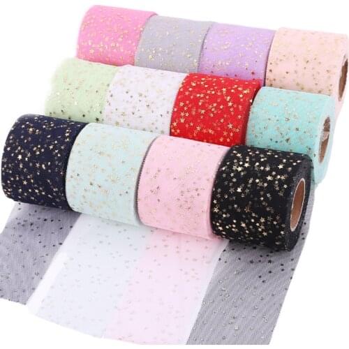 6cm Bronzing Stars Tulle Rolls Handmade DIY Childrens Hair Ornament Accessories Material Ribbon Tul Cloth Bow Jewelry Supplies