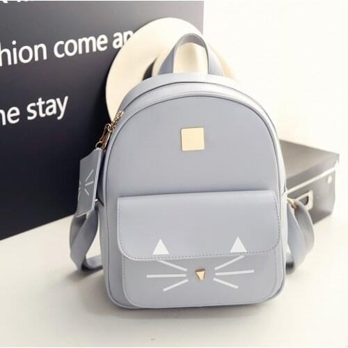 Hot Selling Cat Printing Backpack Leather PU Mini Backpacks Women School Bags Teenage Kids Backpack