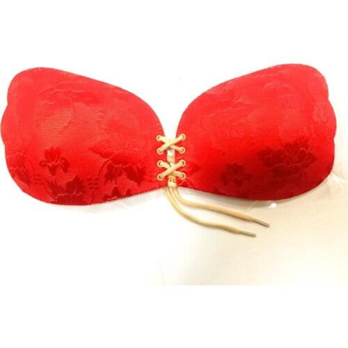 Sexy Lace Embroidery Red Bra Super Push Up Silicone Bralette Backless Strapless Invisible Bras for Women Wedding Bikini