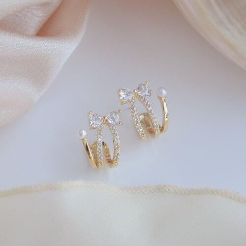 14k Real Gold Plated Jewelry Simple Bowknot Sweet Pearl Luxury Earrings for Woman Daily Party Exquisite Stud Earring