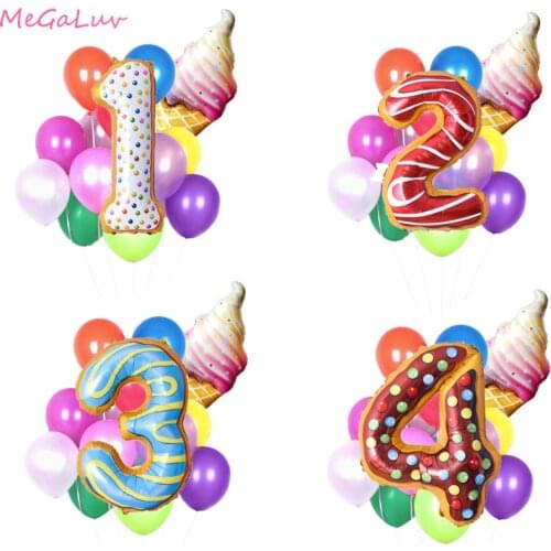 Sweet Donut Party Ice Cream Helium Globos Baby Shower Girls 1st Birthday Party Decoration Digital Foil Ballons Kids Toy Balls