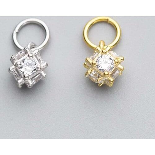 925 Sterling Silver Sparkling Fancy Geometry Ziron Charms Hand Made Craft Dangle Charms Fit Women Jewelry Making Earrings Gift